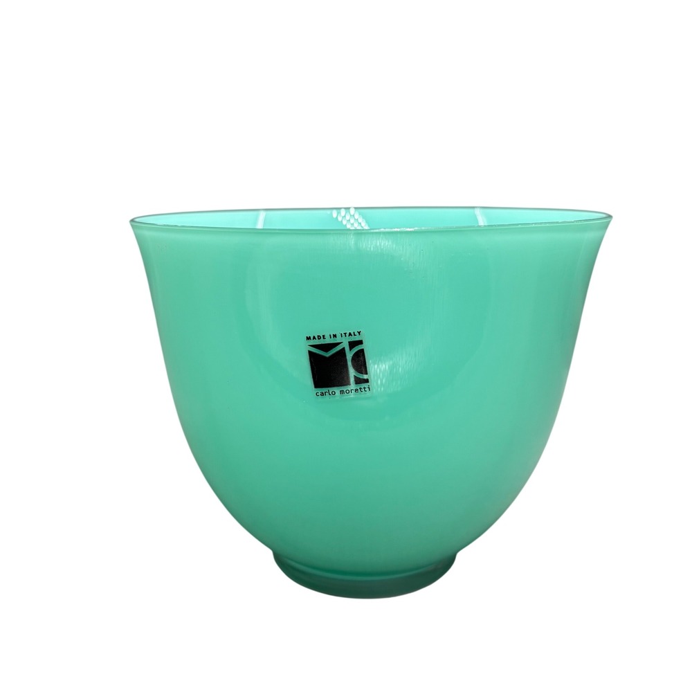 Carlo Moretti Glass Bowl Wide Vase Teal Hand Blown Murano Italy Signed MCM 5.5"
